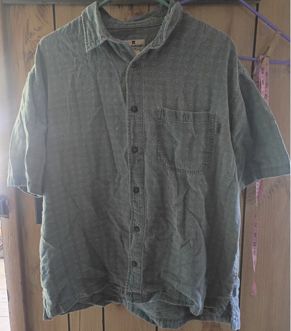 Vintage Y2K Woolrich Mens Textured Cotton Shirt L Sage Green Y2K Outdoor Camp